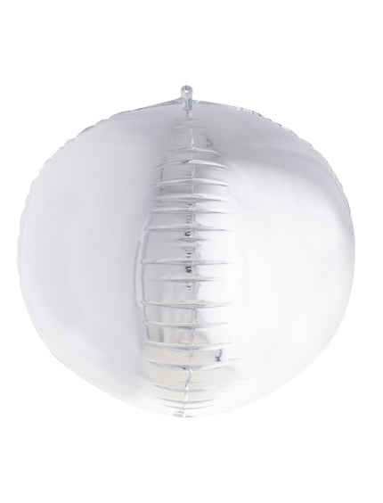 Folieballon 3D bol zilver van 46 cm met geribbelde naad en ophangoogje voor feestdecoratie