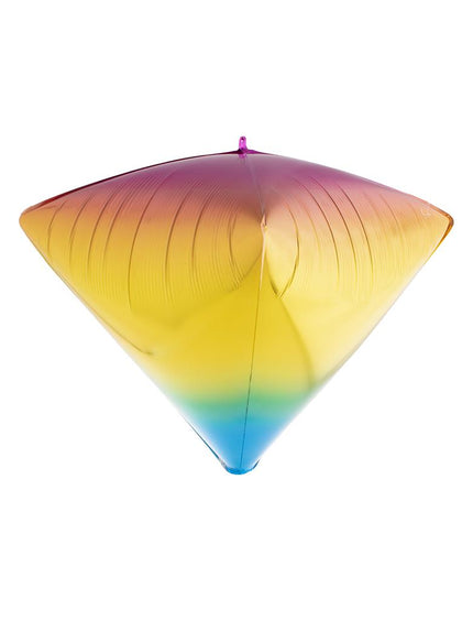 Folieballon diamant met regenboogverloop van roze via geel naar turquoise, 61 cm, voor een themafeest