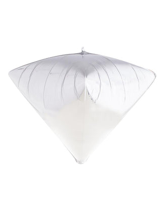 Folieballon diamant zilver van 61 cm met spiegelende folienaden en punt aan de onderkant