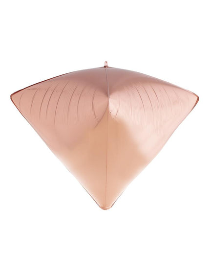 Folieballon diamantvorm rosé van 61 cm, glanzende folie met vier facetten die naar een punt lopen