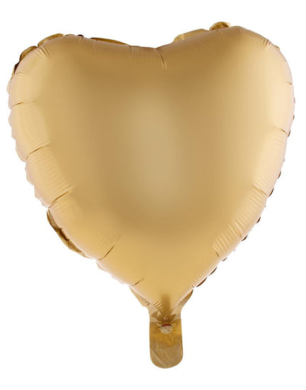 Folieballon hart goud in mat goud, hartvorm van 46 cm met vulopening onderaan