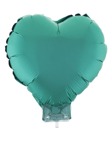 Folieballon hart groen van 11 inch op doorzichtig stokje met kunststof houder