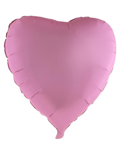 Folieballon hart roze van 80,5 x 75 cm in effen roze folie met vulsteeltje onderaan