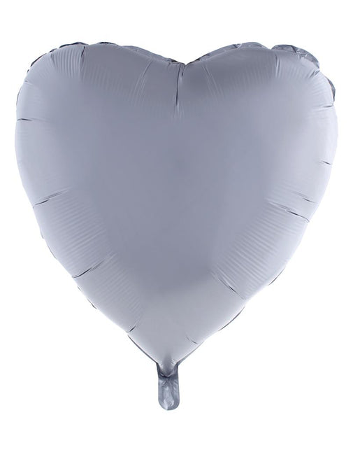 Folieballon hart zilver van 80,5 x 75 cm, effen zilverkleurig met vulstukje onderaan