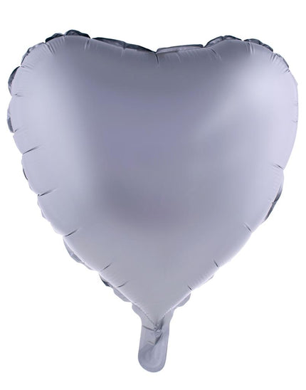 Folieballon hart zilver mat, hartvormige folieballon van 52,7 x 46 cm met vulsteel onderaan