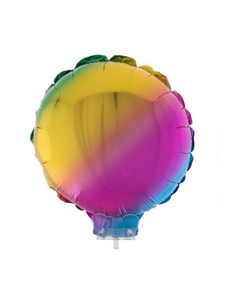 Folieballon regenboog rond van folie met kleurverloop, op doorzichtig stokje met houder, voor een themafeest