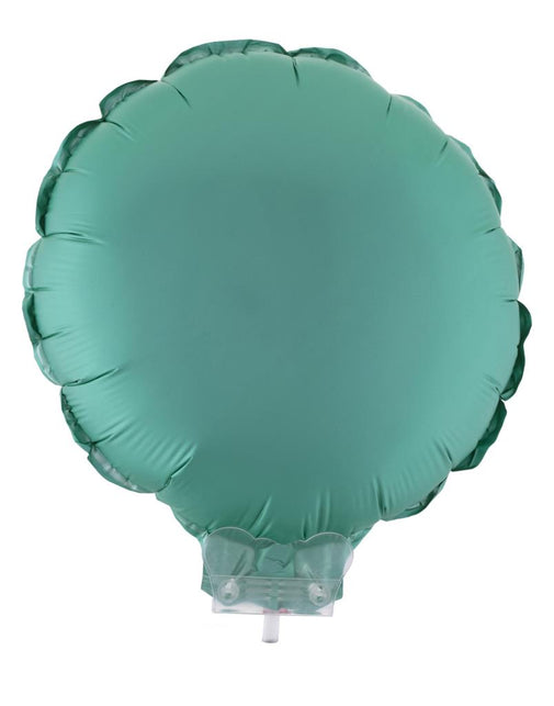 Folieballon rond groen van 28 cm op doorzichtig stokje met houder, effen groen met gelobde rand