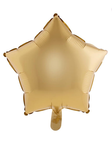 Folieballon ster goud in mat goud met vijf punten en vulopening, 46 cm
