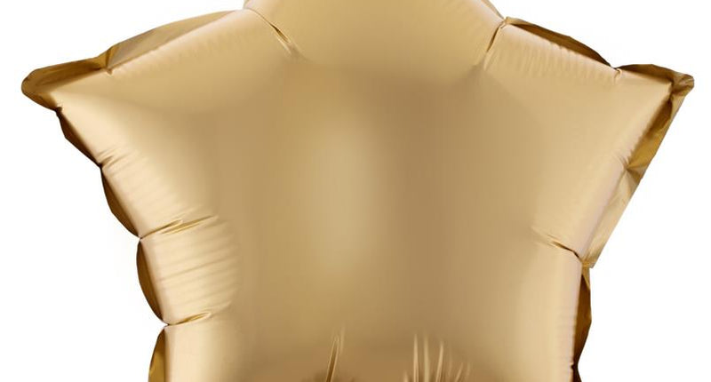 Folieballon ster goud met stokje, vijfpuntige folieballon met satijnglans op doorzichtige houder