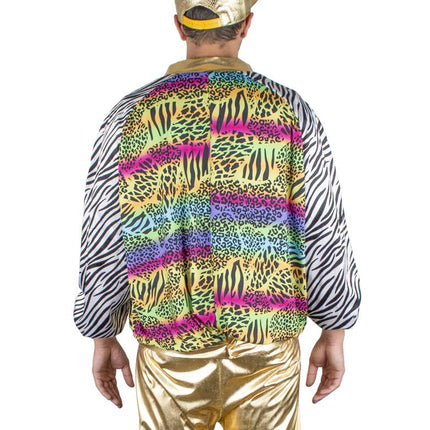 Fout disco jasje Urban achteraanzicht met dierenprint rug en zebraprint mouwen
