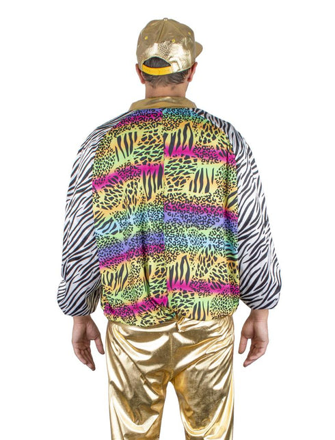 Fout disco jasje Urban achteraanzicht met dierenprint rug en zebraprint mouwen