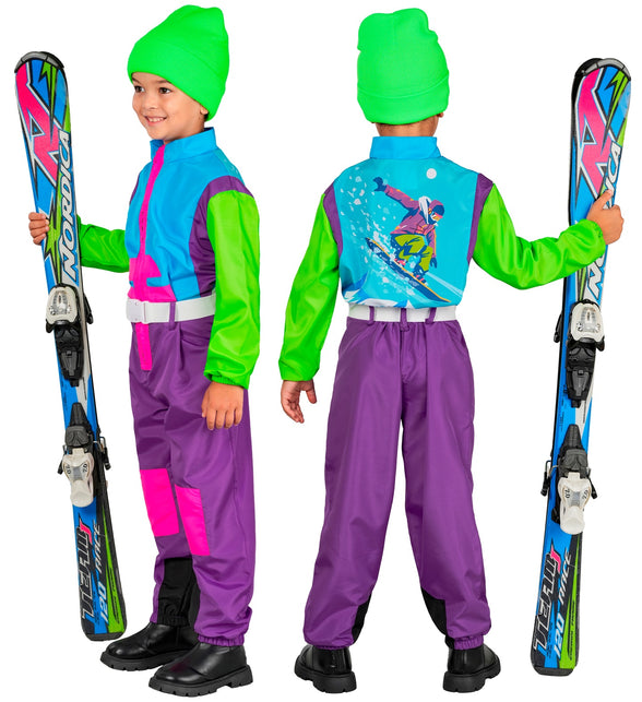 Fout ski pak snowboarder kinderen met gedrukte snowboarder op de rug, voor- en achteraanzicht