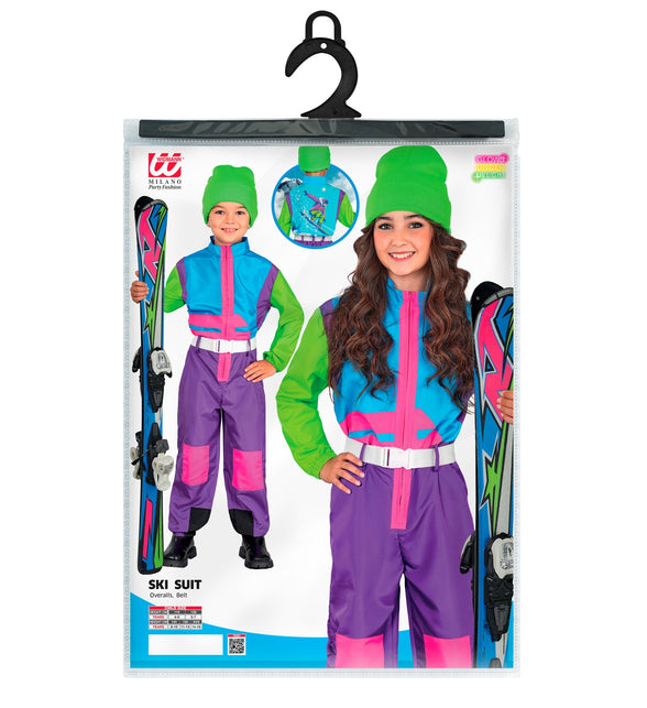 Fout ski pak snowboarder kinderen in verpakking met maattabel van 116 tot 164 cm