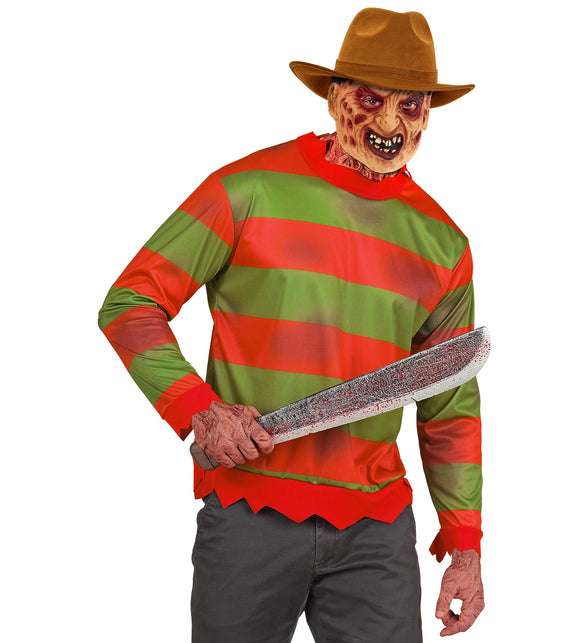 Fright night shirt heren gecombineerd met horrormasker voor een complete slasherlook