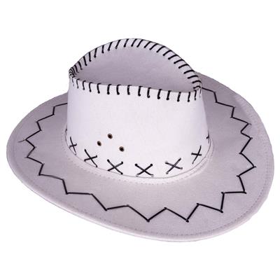 Witte cowboyhoed Daim met contrasterende zwarte stiksels op bol en rand