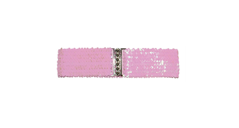 Roze paillettenriem, brede elastische band met zilverkleurig slot voor dames en heren