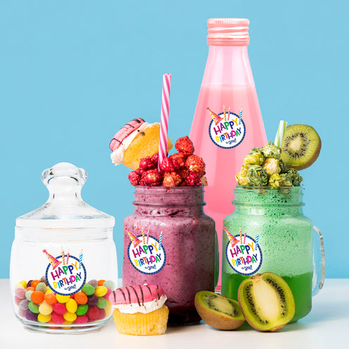 Funny Fashion Fles en glas stickers happy birthday 6 stuks