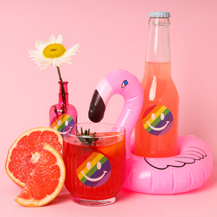 Funny Fashion Fles en glas stickers regenboog smiley 6 stuks