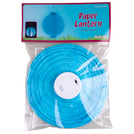 Funny Fashion Lampion papier blauw 20 cm met licht