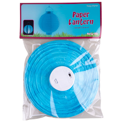 Funny Fashion Lampion papier blauw 20 cm met licht