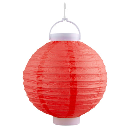 Funny Fashion Lampion van papier rood 20 cm met licht