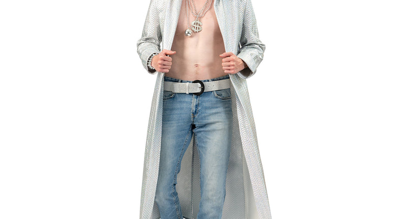Funny Fashion Lange Zilveren jas heren Burning Man
