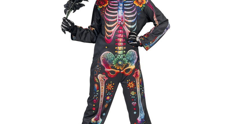 Funny Fashion Skelet jumpsuit bloemen kind day of death