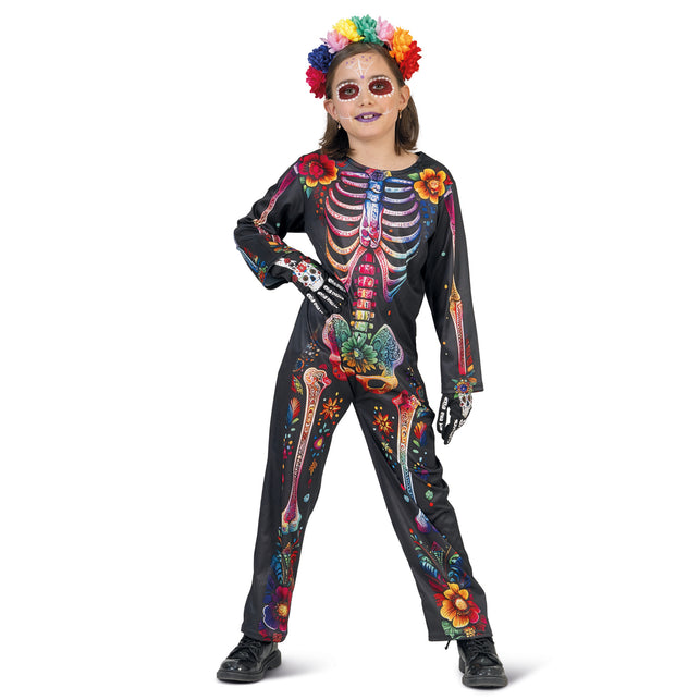 Funny Fashion Skelet jumpsuit bloemen kind day of death