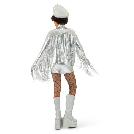 Funny Fashion Zilveren festival jas dames met franjes