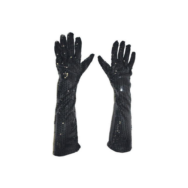 Funny Fashion Zwarte glitter handschoenen met pailletten 45cm