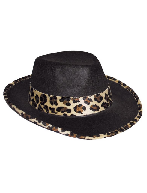 Funny Fashion Zwarte hoed met luipaard print