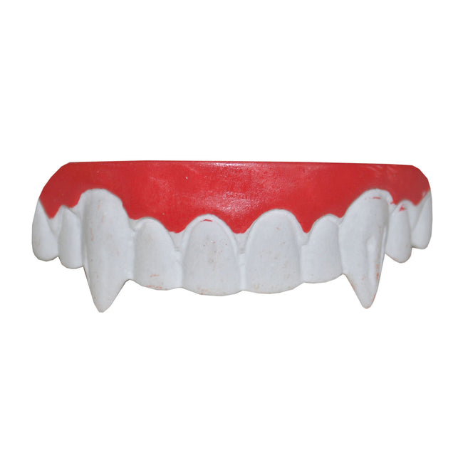 Gebit vampier Gregor met witte tanden, twee puntige hoektanden en rood tandvlees voor Halloween