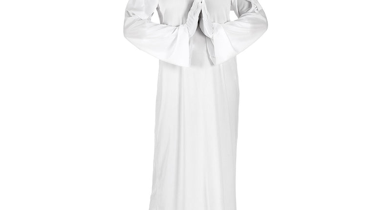 Geestige non jurk in wit met sluier en witte handschoenen, voor Halloween