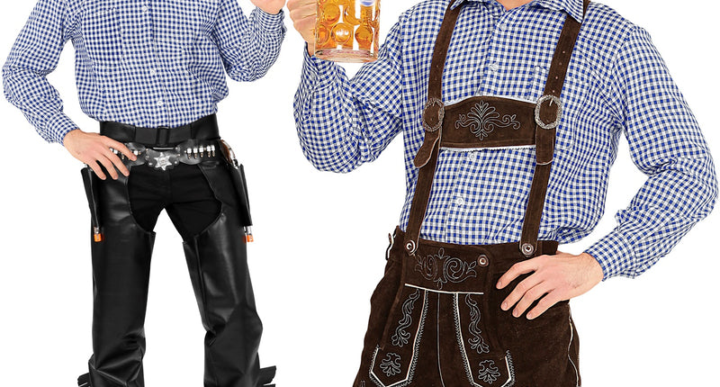Geruit shirt Gustav blauw-wit, gedragen bij een lederhosen en bij een cowboyoutfit