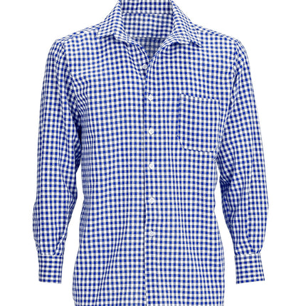 Geruit shirt Gustav blauw-wit ruitpatroon met witte knopen en borstzakje, zonder model