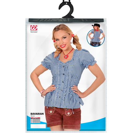 Geruite blouse Katja van Widmann in de verpakking met maattabel S tot XL