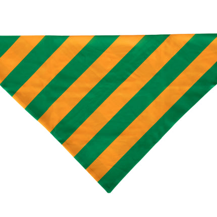 Gestreepte puntsjaal oranje groen uitgespreid, punt naar beneden, voor carnaval of themafeest
