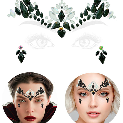 Gezichtsdecoratie gothic Lotte met plaatsingsvoorbeeld van boog en wangdelen
