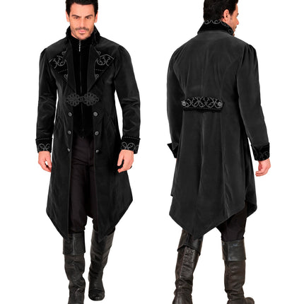 Gothic jas heren Julia zonder accessoires, zwart fluweel met asymmetrisch aflopende zoom