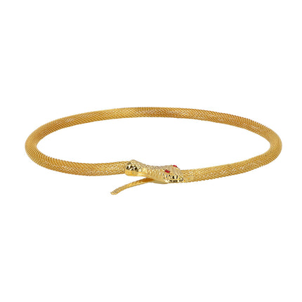 Gouden slangenketting uit de Golden Nile set met gevlochten gaas en slangenkop met rode oogjes