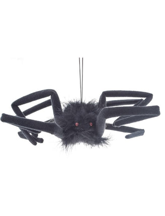 Griezel spin in zwart, behaarde nepspin van 50 cm met rode oogjes en ophangdraad voor Halloween