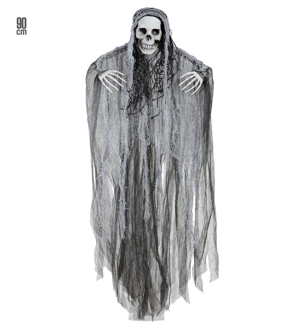 Grim reaper halloween decoratie van 90 cm lang, hangende horrorfiguur voor Halloween
