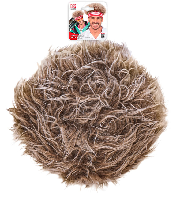 Haarband met pluche haar jaren 80 bovenaanzicht met volle asblonde lokken
