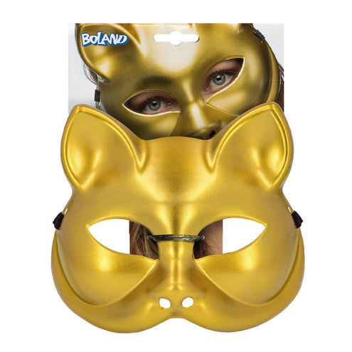 Halfmasker kat goud in Boland-verpakking met ophanglabel
