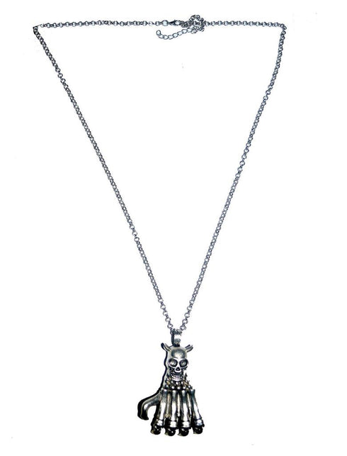 Halsketting hand skelet met doodskop, zilverkleurige metalen hanger met schedeltjes aan de vingertoppen
