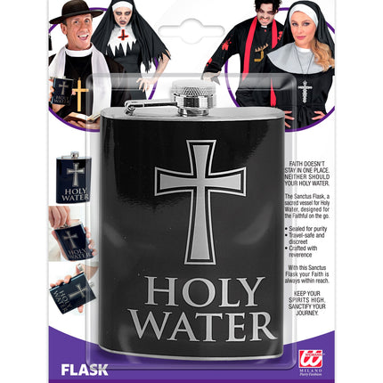 Heupfles Holy Water in verpakking met kruisopdruk, accessoire voor Halloween