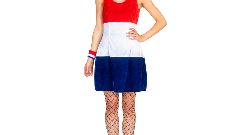 Hollandse vlag jurkje Aukje dames in rood, wit en blauw, mouwloos met ronde hals, voor Koningsdag
