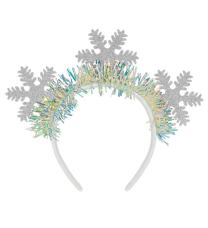 Hoofdband sneeuwvlokken glitter Bram met drie zilveren glittervlokken en iriserende slinger voor Kerst