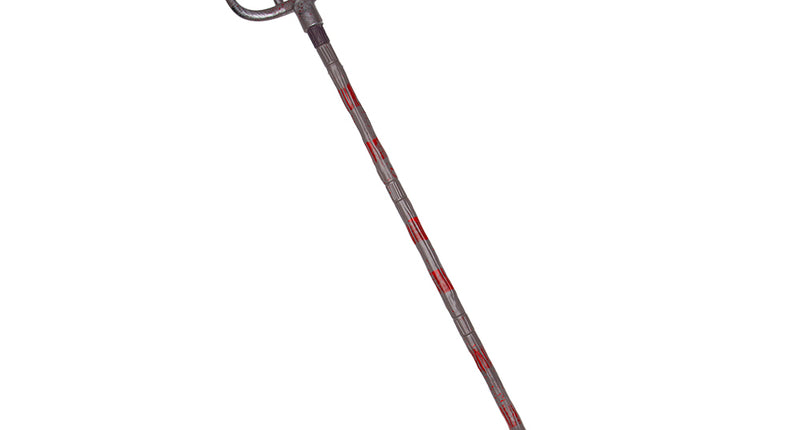 Hooivork met bloed compleet in elkaar gezet, zilvergrijze steel met rode bloedspatten, Halloween accessoire