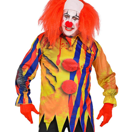 Horror clown shirt psycho met lange mouwen en gesmokte manchetten, vooraanzicht op model